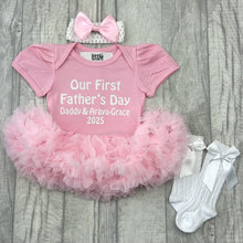Load image into Gallery viewer, Personalised First Father&#39;s Day Pink Tutu Romper Outfit Set
