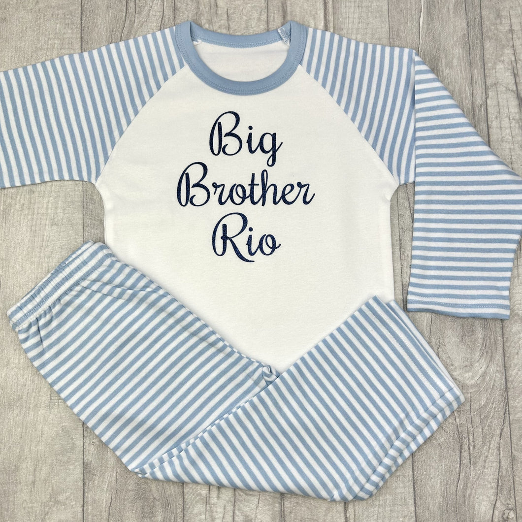 Personalised Big Brother Blue and White Boys Pyjamas
