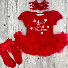 Load image into Gallery viewer, Baby Girls First Christmas Personalised Red Tutu Romper Set
