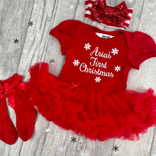 Load image into Gallery viewer, Baby Girls First Christmas Personalised Red Tutu Romper Set
