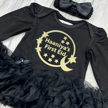 Load image into Gallery viewer, Baby Girls Personalised First Eid Black Tutu Romper
