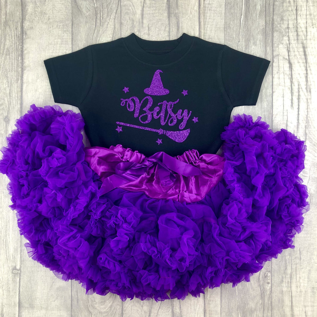 Personalised Witch Girls Boutique Halloween Skirt and T-shirt Set