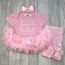 Load image into Gallery viewer, Baby Girls Personalised 1st Birthday Tutu Romper Dress with Headband
