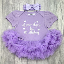 Load image into Gallery viewer, Baby Girls Personalised 1st Birthday Tutu Romper Dress with Headband
