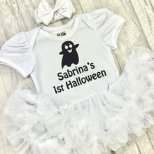 Load image into Gallery viewer, Personalised 1st Halloween Ghost Baby Girl Tutu Romper With Headband
