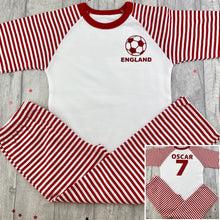 Load image into Gallery viewer, Personalised England Football PJ&#39;s Red Stripe Boys Pyjamas
