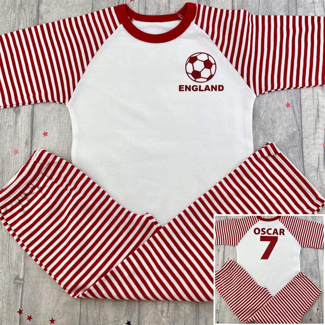 Personalised England Football PJ's Red Stripe Boys Pyjamas