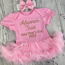 Load image into Gallery viewer, First New Year&#39;s Eve 2024 Personalised Baby Girl Party Dress Tutu Romper With Headband
