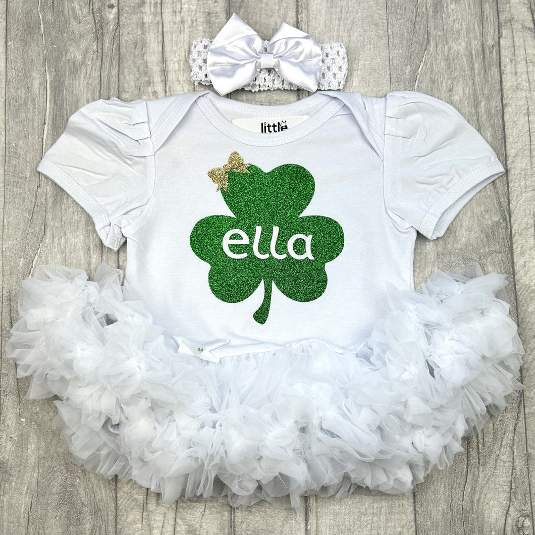 Personalised Shamrock St Patrick's Day Tutu Romper With Bow Headband, Irish Dress