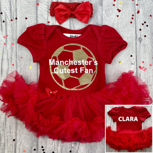 Personalised Manchester's Cutest Fan Tutu Romper Dress, Baby Football Outfit