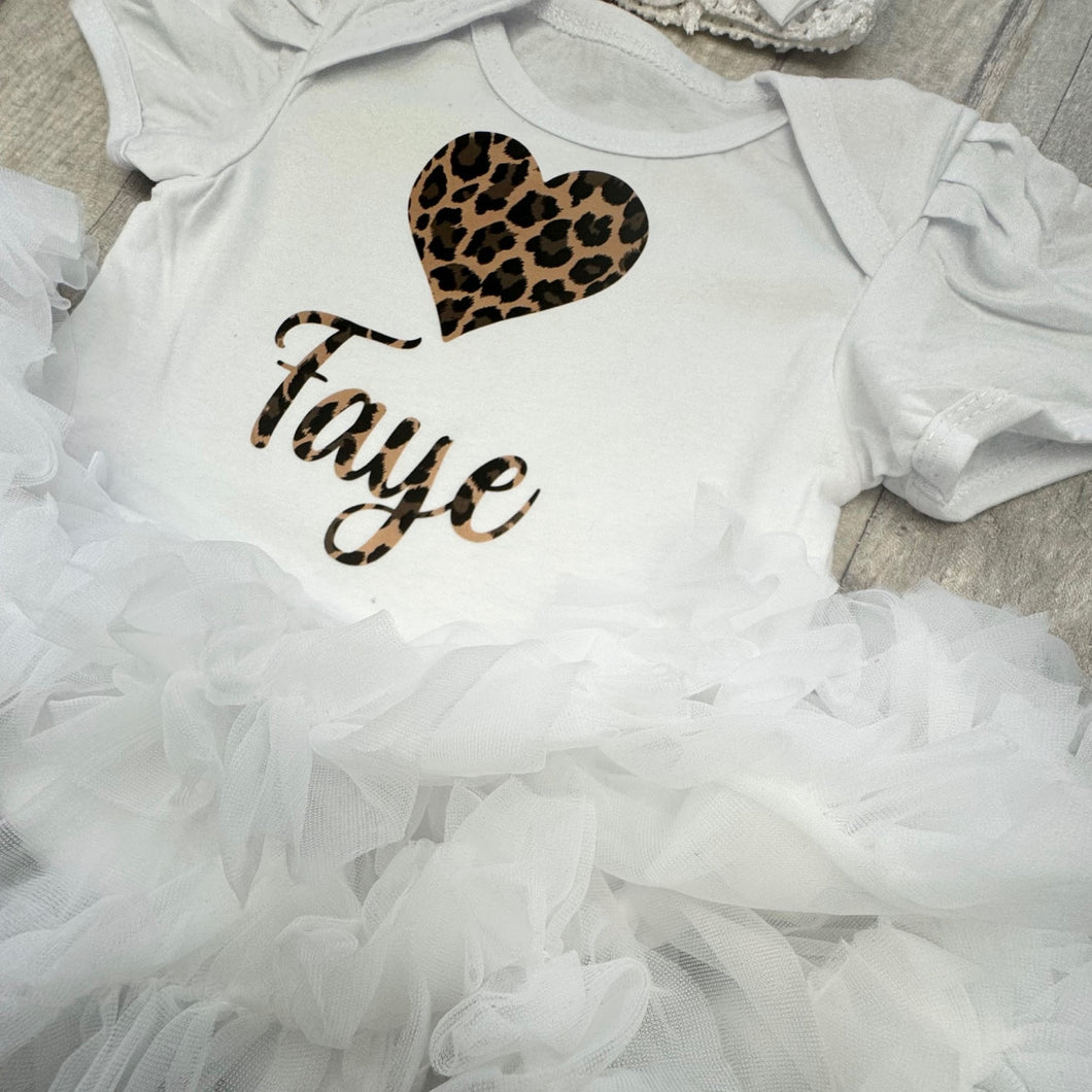 Leopard Print Newborn Baby Girl Tutu Romper with Personalised Name