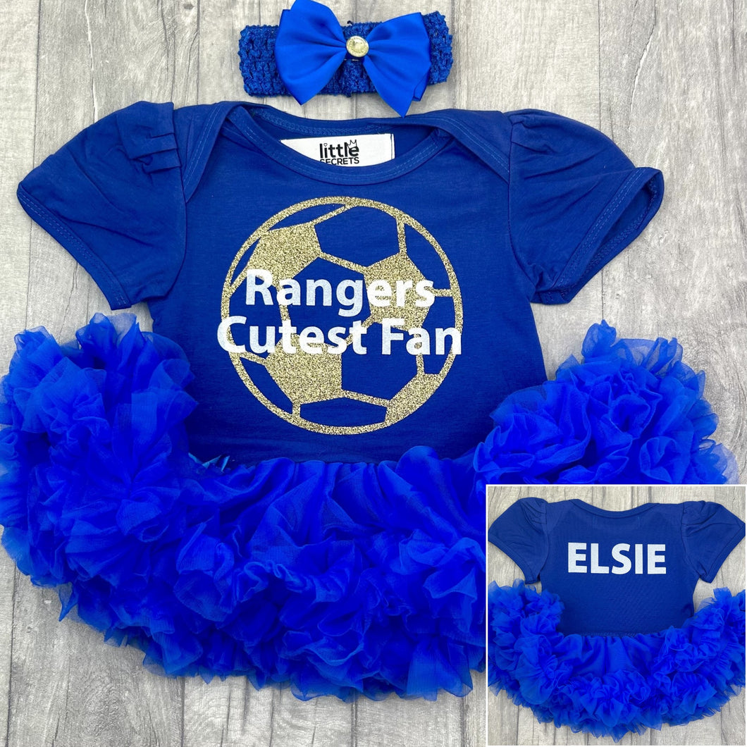 Personalised Rangers Cutest Fan Football Baby Girls Blue Tutu Romper