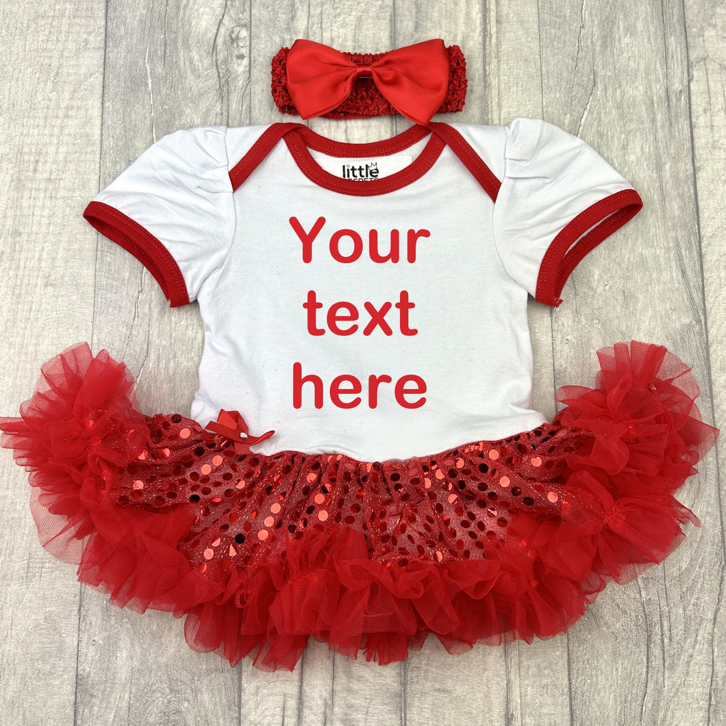 Custom Your Own White & Red Sequin Tutu Romper With Headband