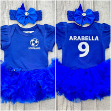 Load image into Gallery viewer, Baby Girls Personalised Scotland Euros Football Tutu Romper

