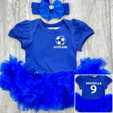 Load image into Gallery viewer, Baby Girls Personalised Scotland Football Tutu Romper

