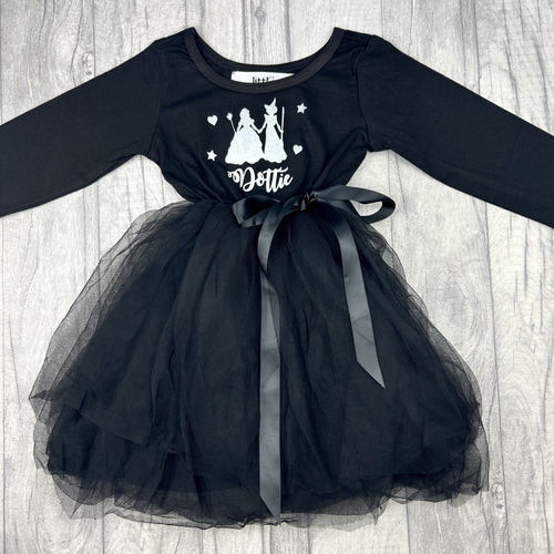 Wicked Personalised Girls Dress, Halloween Witch Long Sleeve Black Tutu Dress