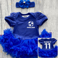 Load image into Gallery viewer, Baby Girls Personalised England Football Tutu Romper Dress
