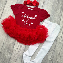 Load image into Gallery viewer, Personalised Baby Girl First Birthday Tutu Romper Dress with Headband
