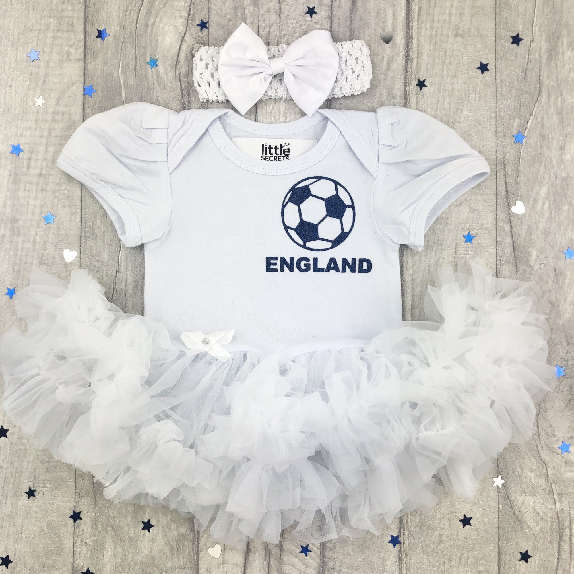 Baby Girls Personalised England Football Tutu Romper Dress