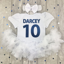Load image into Gallery viewer, Baby Girls Personalised England Football Tutu Romper Dress
