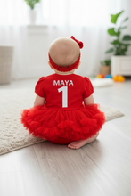 Load image into Gallery viewer, Personalised Football Red Baby Outfit | Custom Tutu Romper Set
