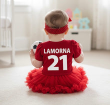 Load image into Gallery viewer, Baby Girls Personalised England Football Tutu Romper Dress
