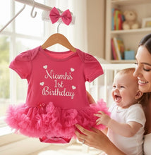 Load image into Gallery viewer, Personalised Baby Girl 1st Birthday Tutu Romper Dress with Matching Headband
