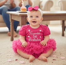 Load image into Gallery viewer, Personalised Baby Girl 1st Birthday Tutu Romper Dress with Matching Headband
