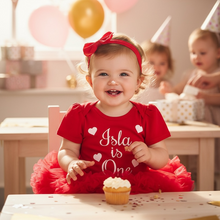Load image into Gallery viewer, Personalised ‘Is One’ Baby Girl First Birthday Tutu Romper Outfit
