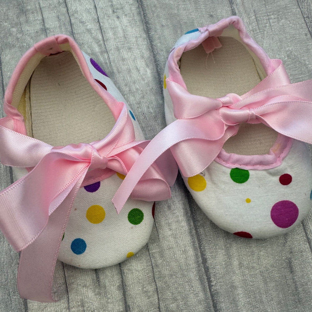 Baby Girls Pink Multi Colour Polka Dot Crib Shoes