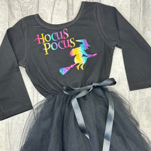 Load image into Gallery viewer, Hocus Pocus Girls Witch Dress, Halloween Long Sleeve Black Tutu Dress
