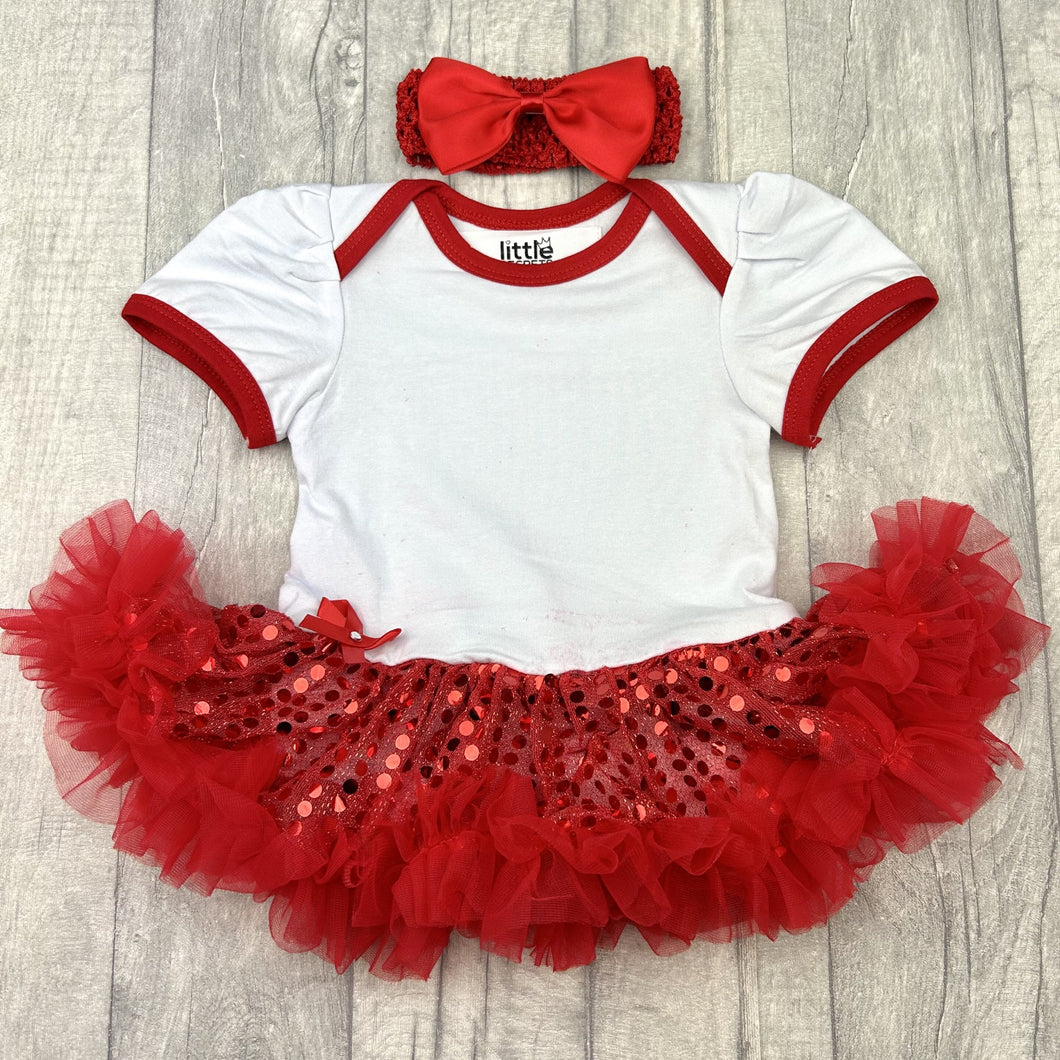 Plain White and Red Baby Girl Tutu Romper with Matching Headband