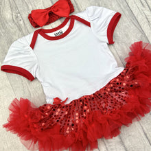 Load image into Gallery viewer, Plain White and Red Baby Girl Tutu Romper with Matching Headband
