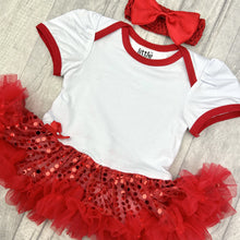 Load image into Gallery viewer, Custom Your Own White &amp; Red Sequin Tutu Romper With Headband
