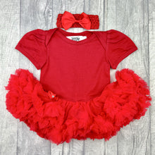 Load image into Gallery viewer, Plain Red Baby Girl Tutu Romper With Matching Bow Headband
