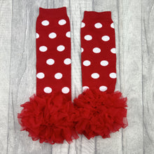 Load image into Gallery viewer, Red &amp; White Polka Dot Spotty Baby Girl Leg Warmers
