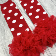 Load image into Gallery viewer, Red &amp; White Polka Dot Spotty Baby Girl Leg Warmers
