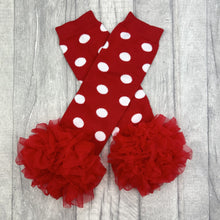 Load image into Gallery viewer, Red &amp; White Polka Dot Spotty Baby Girl Leg Warmers
