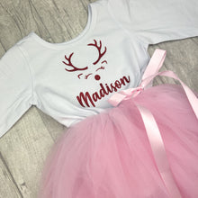 Load image into Gallery viewer, Girls Christmas Dress, Personalised Reindeer Long Sleeve Tutu Dress
