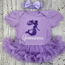 Load image into Gallery viewer, Personalised Mermaid Baby Girl Tutu Romper With Matching Bow Headband

