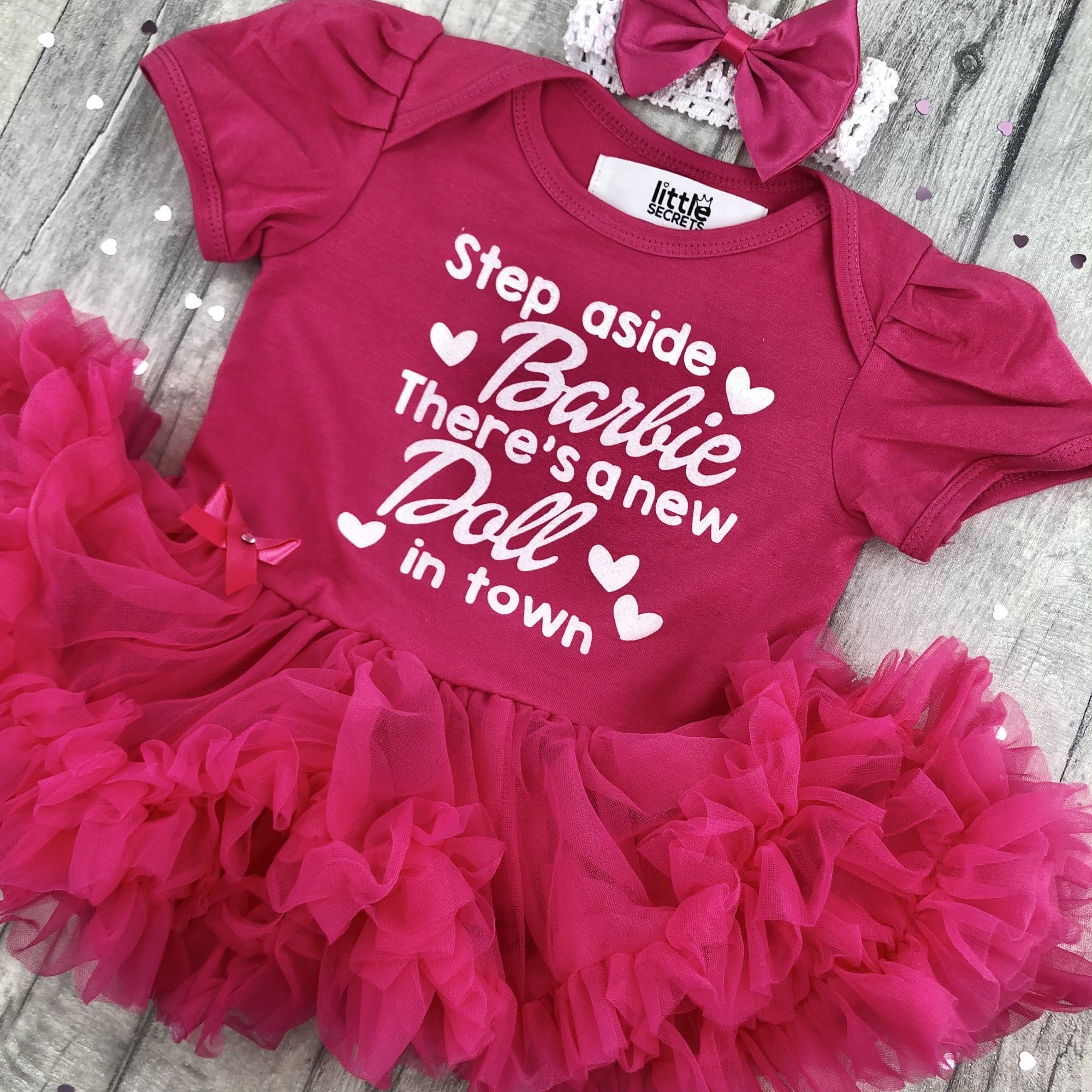 Baby Girls Pink Barbie Tutu Romper with Headband, Step aside