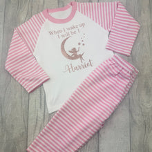 Load image into Gallery viewer, Pink and white striped pajama set with personalized text.
