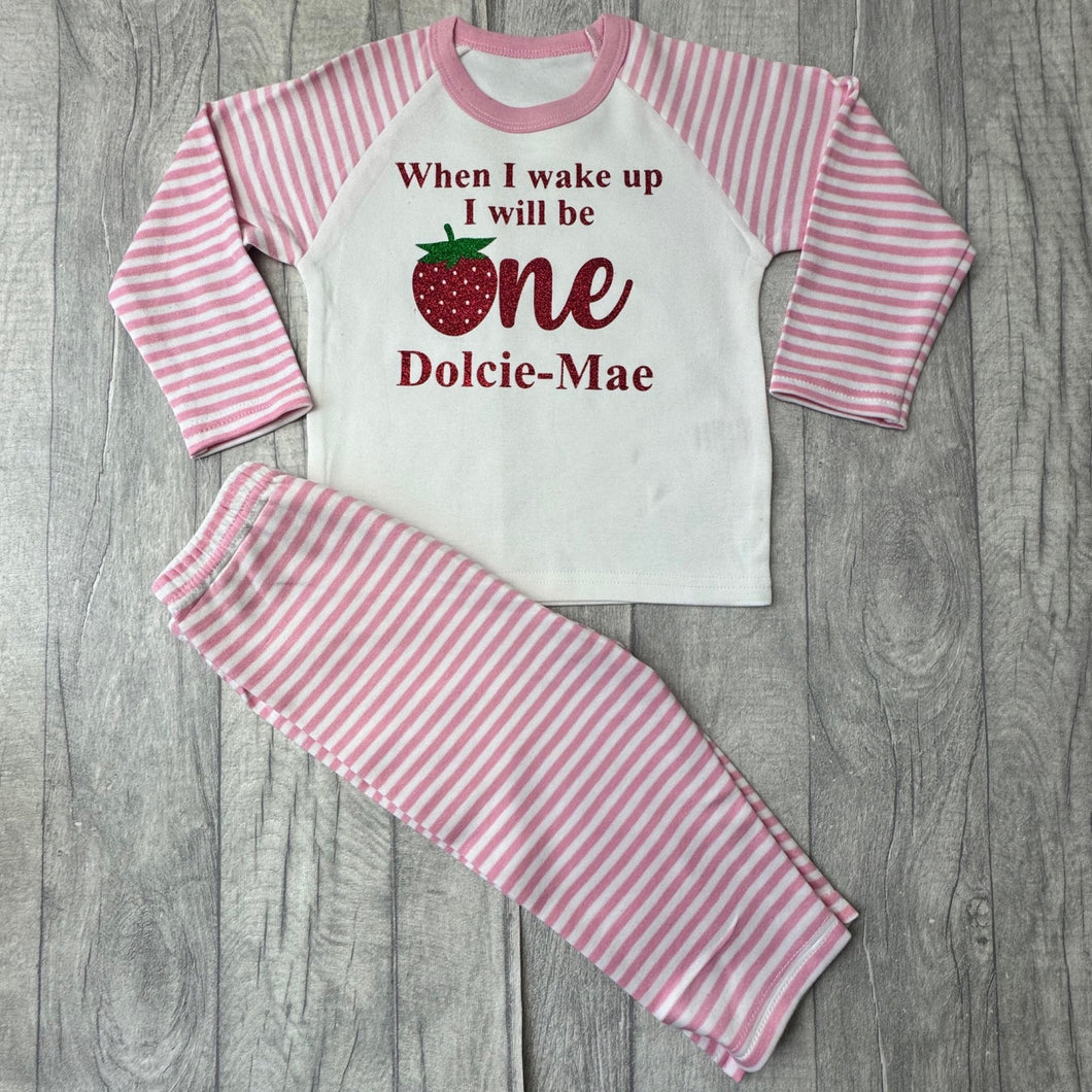 Strawberry 1st Birthday, Personalised When I Wake Up Pyjamas