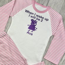 Load image into Gallery viewer, Personalised Peppa Pig When I Wake Up I Will Be Pink Stripe Birthday Pyjamas - Little Secrets Clothing
