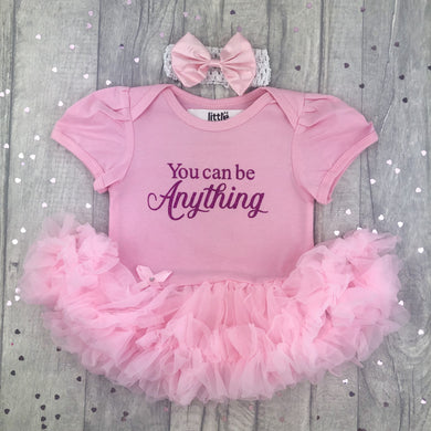 You can be Anything Baby Girls Pink Barbie Tutu Romper with Headband - Little Secrets Clothing