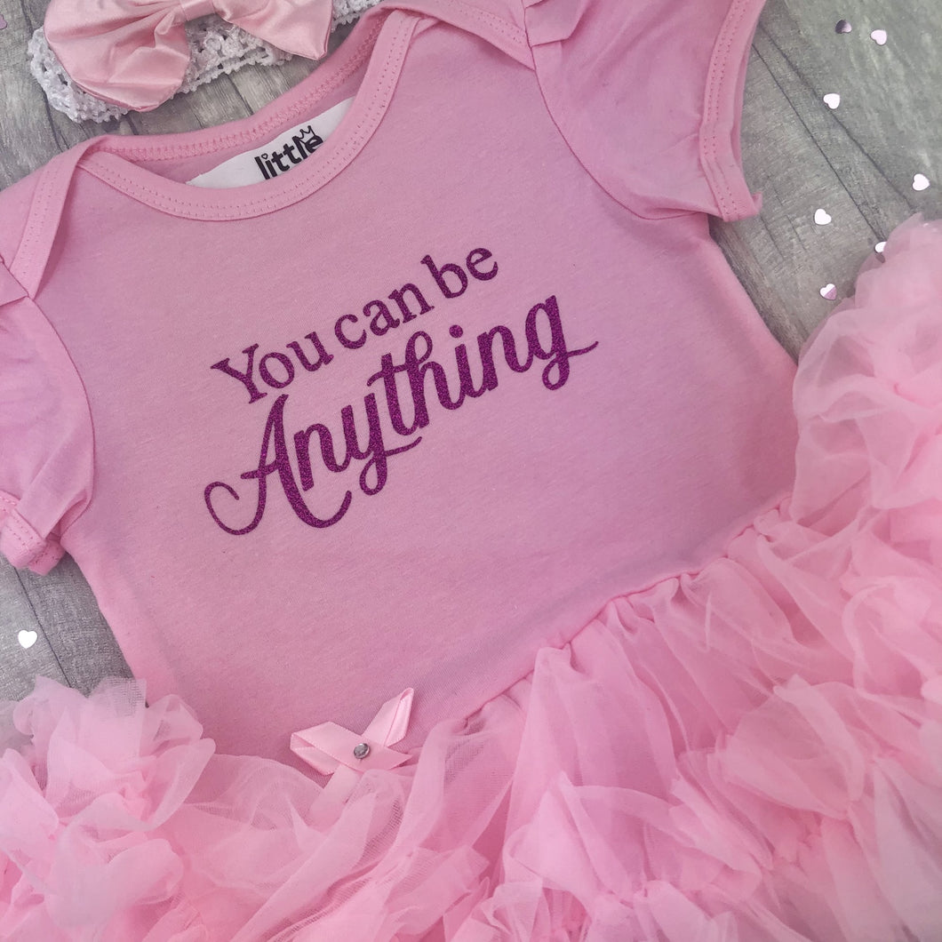 You can be Anything Baby Girls Pink Barbie Tutu Romper with Headband - Little Secrets Clothing