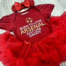 Load image into Gallery viewer, Baby Girls Football Tutu Romper Dress, Born To Love, Personalised Team
