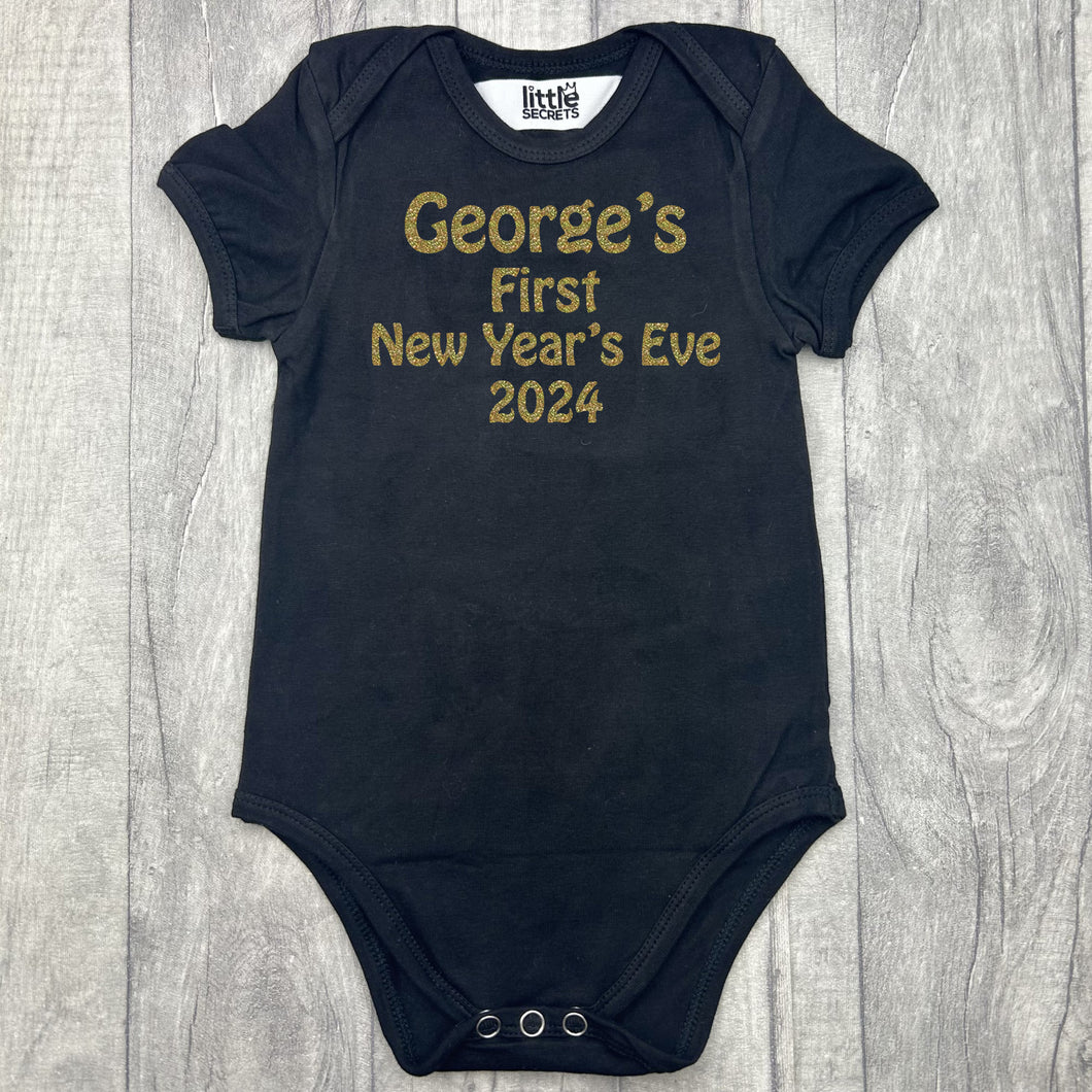 First New Year's Eve 2024 Personalised Baby Boy Bodysuit, Party Romper