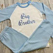 Load image into Gallery viewer, &#39;Big Brother&#39; Boys Blue And White Stripe Pyjamas
