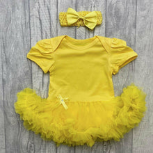 Load image into Gallery viewer, Plain Yellow Baby Girl Tutu Romper With Matching Bow Headband

